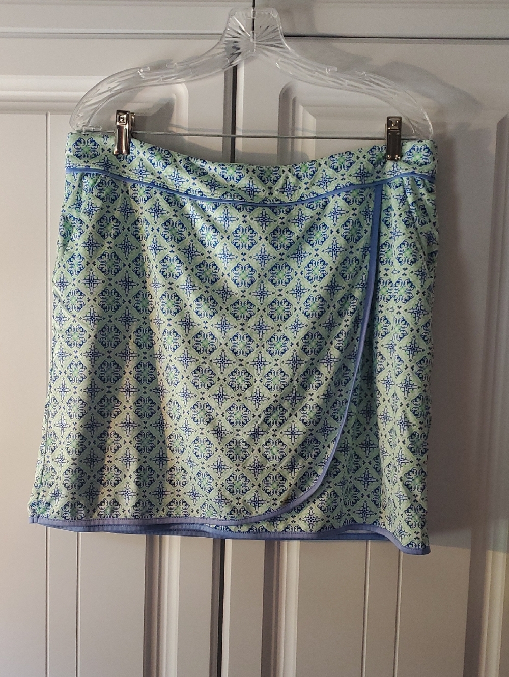 Greg Norman Collection Mint and Blue Printed Wrap Swim Skirt